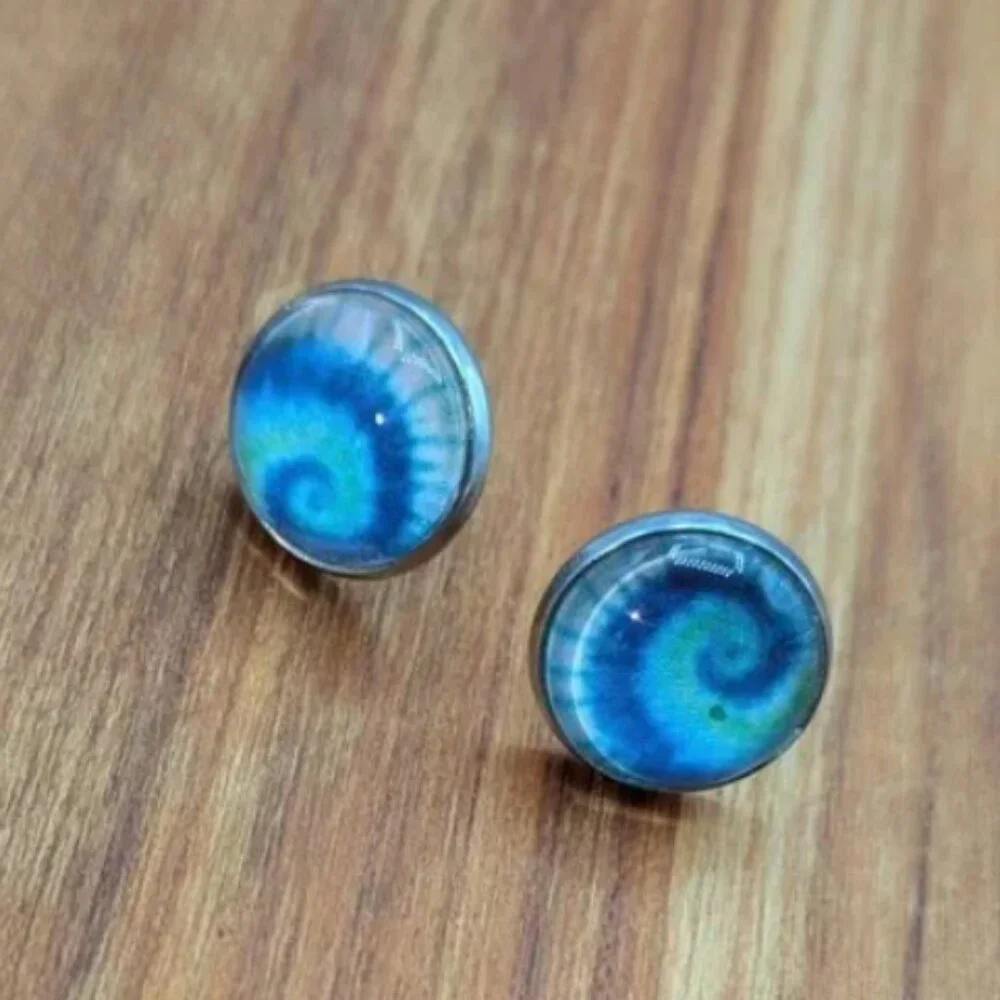 Wholesale Lot 8 Pairs of Tie Dye Round Resin‎ Dome Post Earrings Colorful Hippie